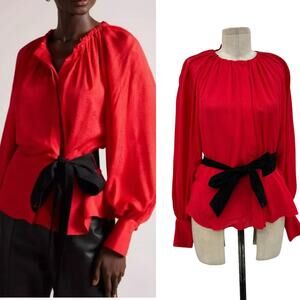 Ted Baker Tryniti Top Blouse Gathered-Detail Contrast-tie Woven Red Size 1‎ US 4